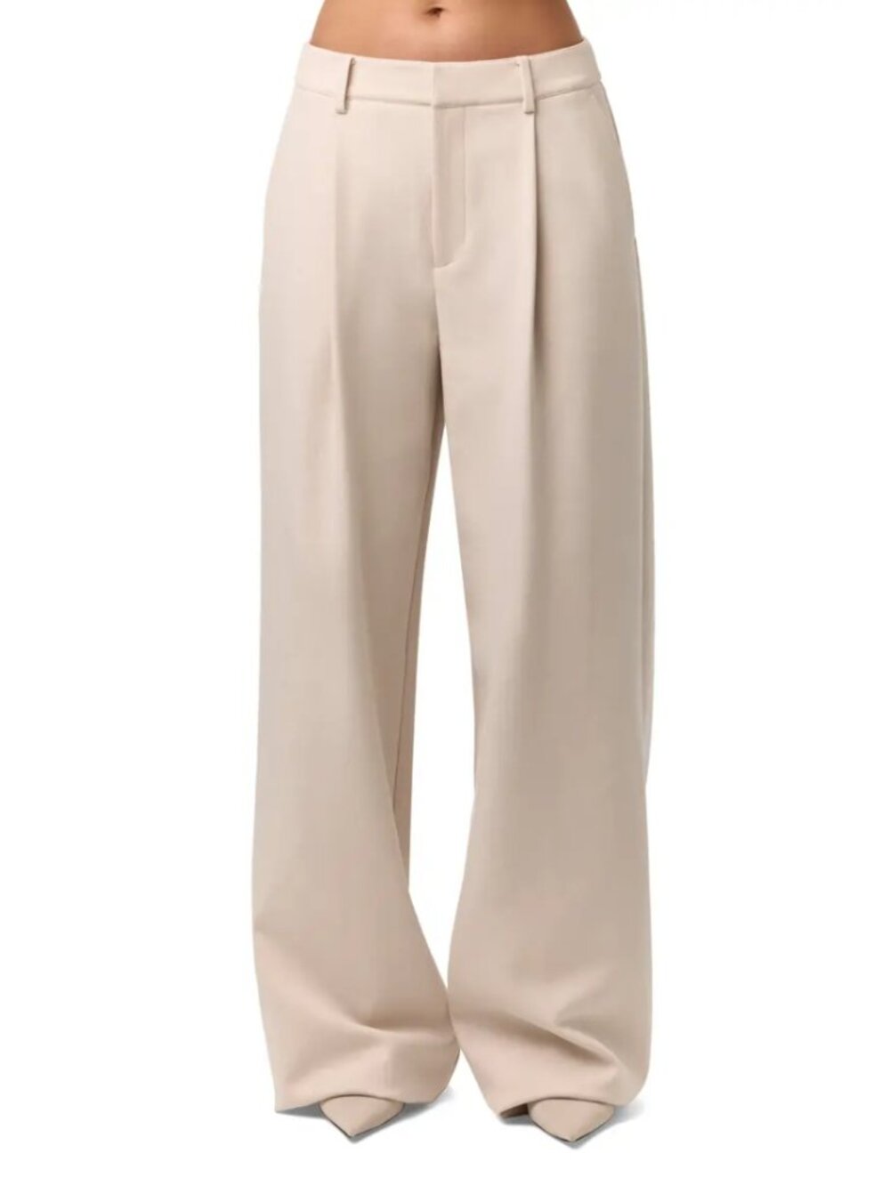 Naked Wardrobe Pleated Wide Leg Pants Off White High Wiasted Relaxed Size L NWOT